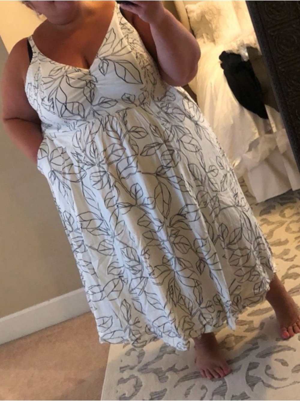 Women's Cream Leaf-Print Midi Dress